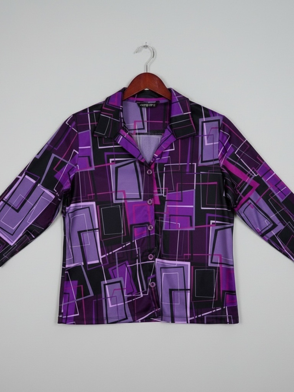 Fashion Bug Purple Geometric Button Front Blouse Women’s Large